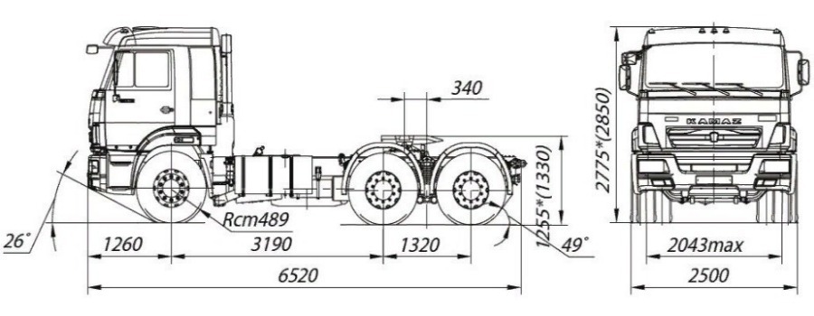 Седельный тягач КАМАЗ 65116-6912-48(A5) габариты, чертеж